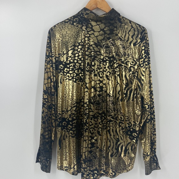 Vintage Silver Threads black and gold gothic   metallic silky button down shirt - Picture 8 of 10